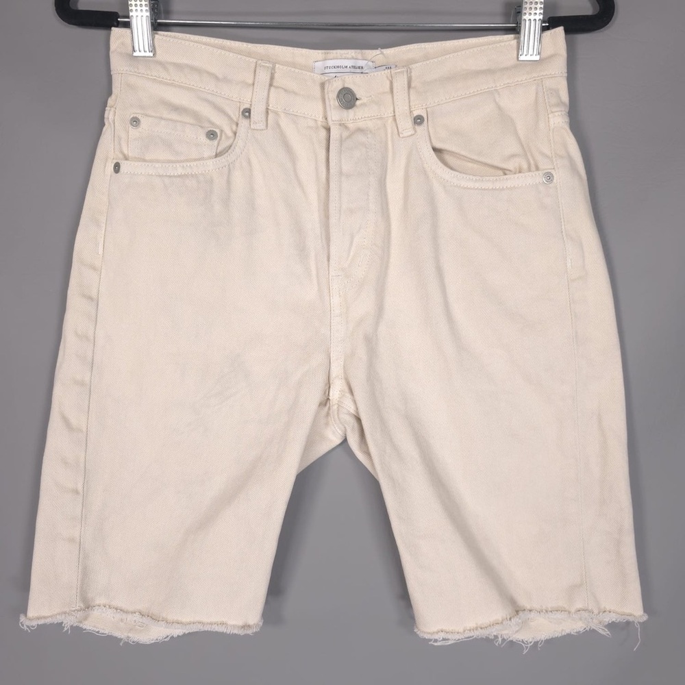 STOCKHOLM ATELIER & Other Stories Denim Shorts Raw Hem Button Fly Cotton Size 27